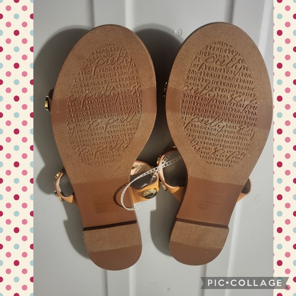 Kensie Tan Sandals with Gold Disc Studs - Picture 3 of 3
